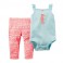 Conjunto Carter´s 2 Pçs - Body regata e Calça - Coral Cavalo Marinho - 12 Meses